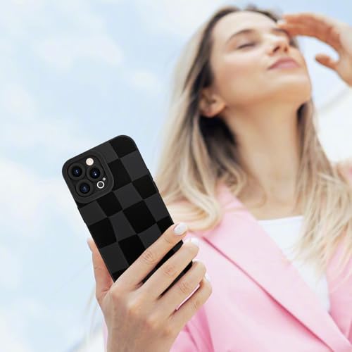 KANGHAR Compatible with iPhone 12 Pro Max Case Checkered -Black | Silicone Cute Pattern, Camera Protection Soft Slim Phone Case for Girls Women - color: Black, size: iPhone 12 Pro Max