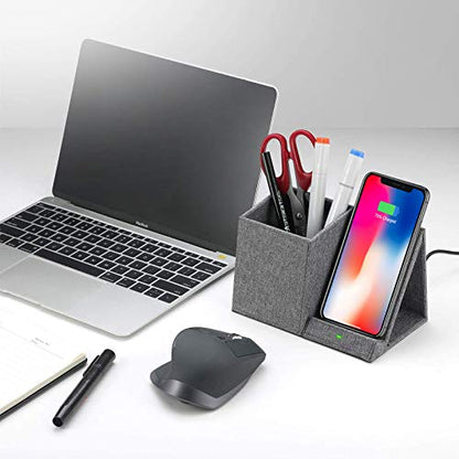 COSOOS Fast Wireless Charger with Desk Organizer, Desk Phone Charger Compatible with 12/12 Pro/12 Pro Max/12 Mini/SE /11/11 Pro Max/XS, Galaxy S20/S20+/S10/Note 10/Note 9/(No AC Adapter) - color: Grey
