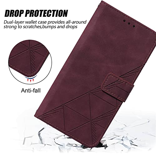 Flip Wallet Case for iPhone 17e/16e, Wrist Strap, Red | Embossed PU Leather, Detachable Wrist Strap, Card Slots, TPU Inner, Cash Pocket, Magnetic Closure, Stand, Precise Cutouts - color: Red