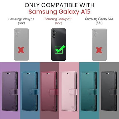 FLIPALM Wallet Case for Samsung Galaxy A15 5G, Purple | Card Holder, RFID Blocking, PU Leather Folio Flip, Kickstand, Protective Shockproof Cover - color: Purple
