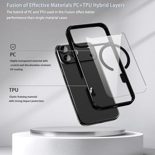 Classic Hybrid Magnetic iPhone 17 pro Case Phone Case Cover, Screen Protectors X1, Compatible with Magsafe, Anti Yellowing,Slim,Shockproof, Protective(Black Magsafe, iPhone 17 pro) - color: Black Magsafe, size: iPhone 17 pro