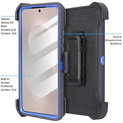 Compatible for Samsung S26 Rugged Case with Belt Clip Holster & Built-in Screen Protector, Heavy-Duty Full-Body Shockproof Cover, Military-Grade Protective Phone Case (Blue) - color: Blue