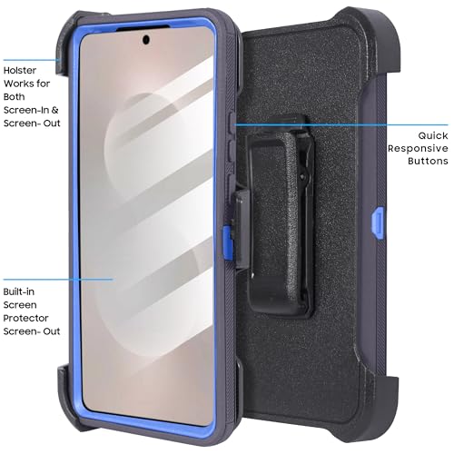Compatible for Samsung S26 Rugged Case with Belt Clip Holster & Built-in Screen Protector, Heavy-Duty Full-Body Shockproof Cover, Military-Grade Protective Phone Case (Blue) - color: Blue