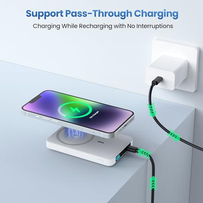 Magnetic Portable Charger 10800mah for Magsafe Battery Pack, Wireless Power Bank with USB C in&out PD Fast Charging,Travel Essential Phone Battery Charger For iPhone 17/16/15/14/13/12 Series-White - color: White