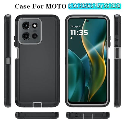 Qinmay Phone Case for Motorola Moto G 2026/Moto G Play 5G 2026 Case with HD Screen Protector, Heavy Duty Shockproof & Dropproof 3-Layer Cover Phone Case,BlackGrey - color: BlackGrey
