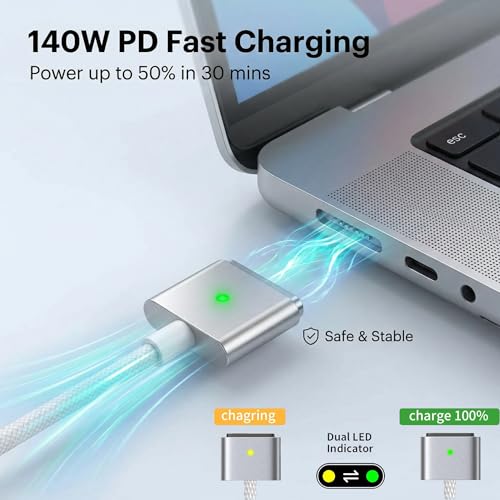 140W USB-C to Mag3 Cable for MacBook Pro/Air 13/14/15/16" Between 2021-2025