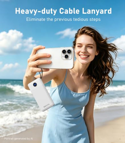 Portable Charger, Power Bank Built-in 4 Cables, Travel Essential - color: White