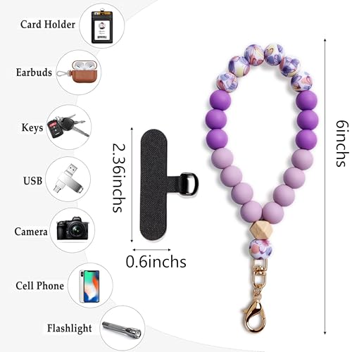 Silicone Beaded Phone Wrist Strap for Women, Elastic Wristlet - color: Purple
