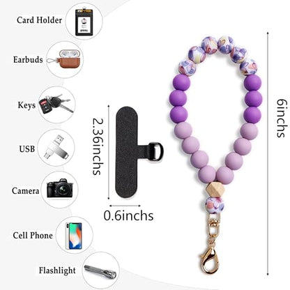 Silicone Beaded Phone Wrist Strap for Women, Elastic Wristlet - color: Purple