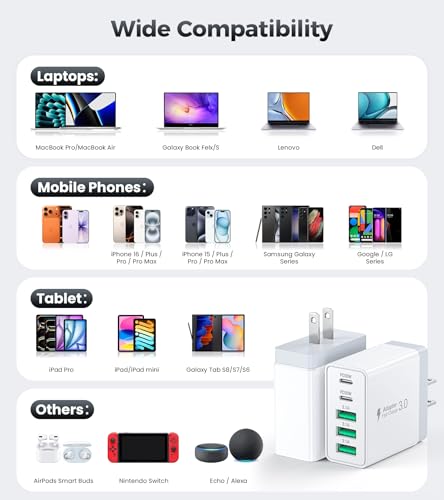 [2-Pack] 60W USB C Wall Charger,5-Port Fast USB C Charging Block - color: Updated White