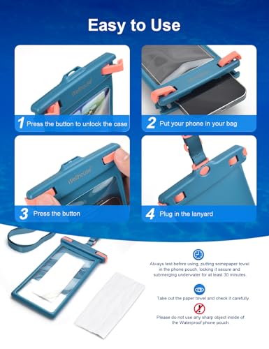 wellhouse Waterproof Phone Pouch, Waterproof Phone Case for iPhone 17 16 15 14 13 Pro Max XS Samsung, IPX8 3D Cellphone Dry Bag Beach Essentials (1 Pack - Blue8.0, 8 inch) - color: 1 Pack - Blue8.0"