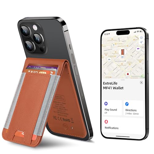 for Magsafe Wallet Works with Apple Find My, Leather Magnetic Phone Wallet - color: Walnut Brown