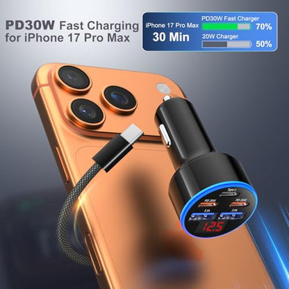 OKRAY 90W 5-Port USB C Car Charger, Dual PD30W USB-C Super Fast Charging - size: 3 Pack