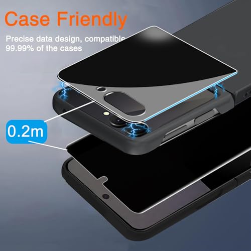 Milomdoi Privacy Screen Protector for Samsung Galaxy Z Flip 7 | 2+2+2 Pack, 9H+ Tempered Glass, Camera Lens Protector, Military Grade Shatterproof, Easy Installation, No Bubbles - size: Samsung Galaxy Z Flip 7 6.8 inch