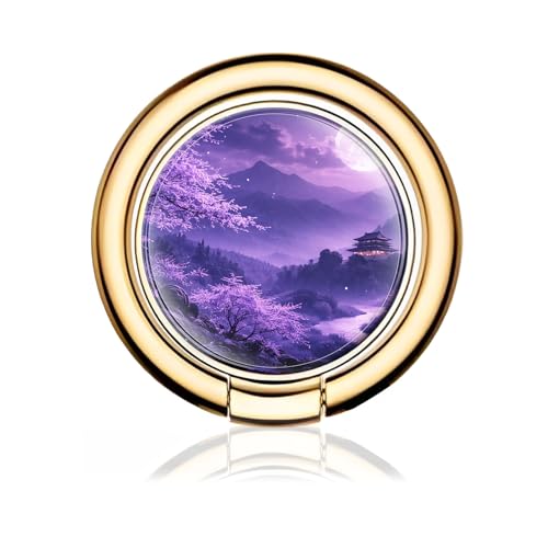 Cell Phone Ring Holder, Cute Metal Phone Grip Stand Finger Ring Kickstand, Flexible 360°Rotation Phone Tablet Case Accessories Compatible with Most Phones Purple Moon Landscape - color: Purple Moon Landscape