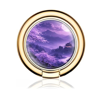 Cell Phone Ring Holder, Cute Metal Phone Grip Stand Finger Ring Kickstand, Flexible 360°Rotation Phone Tablet Case Accessories Compatible with Most Phones Purple Moon Landscape - color: Purple Moon Landscape
