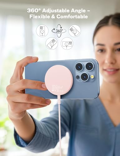 Bohuma Magnetic Wireless Charger: Mag-Safe Charging Pad Fast Charger Pad Dock for Home Office - color: Pink