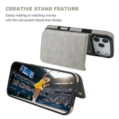 ONETOP for iPhone 17 Pro Max Wallet Case with Credit Card Holder,Gray | Kickstand,ID/Cash Holder,Case Wallet with Card Slots,Double Magnetic Clasp,Durable PU Leather Shockproof Cover for Women Men - color: Gray