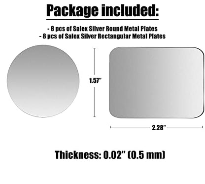 Replacement Metal Plates Set 16 Pack for Magnetic Car Phone Holders, Wall, Air Vent Mounts, Cases, Magnets. Kit of 8 Silver Round and 8 Rectangular Iron Discs without Holes. 3M Adhesive Backing. - color: Mix 16 pack
