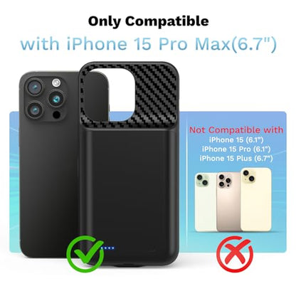 Battery Case for iPhone 15 Pro Max (6.7 inch), 13800mAh [High Capacity] 2026 Upgraded Portable Battery Charging Charger Case, Rechargeable Battery Back with Tempered Glass Screen Protector,Black - size: for iPhone 15 Pro Max (6.7 inch)