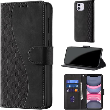 Flip Wallet Case for iPhone 11 PU Leather Black | RFID Blocking, 3 Card Slots & 1 Cash Pocket, Magnetic Closure, Kickstand Function, Leather Flip Case for iPhone 11 - color: Black