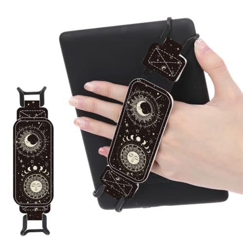 Secure Hand Strap for 6-7.5" Kindle and Tablets, Versatile Lightweight Faux Leather E-Book Grip Holder, Heavy-Duty E-Book Accessories for Reading Lover Gift (Sun and Moon) - color: Sun and Moon