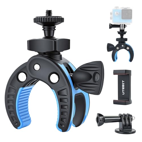 UTEBIT Camera Clamp Mount, Large Clamp Opening Aluminum Alloy Clip Mount - color: Black + Blue