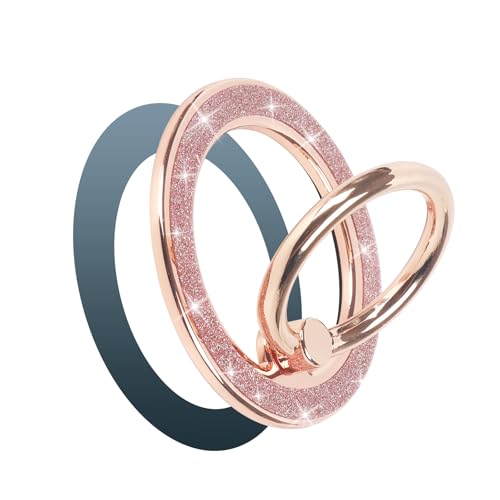 Guppy Magnetic Phone Ring Holder, Glitter Magnet Finger Ring Grip Stand Holder, 360° Rotation with Cell Phone Ring Stand, Compatible with MagSafe for iPhone 17 Pro Max 16 15 14 13 12 All-Rose Gold - color: Rose Gold