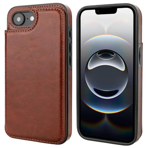 ONETOP for iPhone 17e/16e Wallet Case with Credit Card Holder,Brown | Kickstand,ID/Cash Holder,Case Wallet with Card Slots,Double Magnetic Clasp,Durable PU Leather Shockproof Cover for Women Men - color: Brown