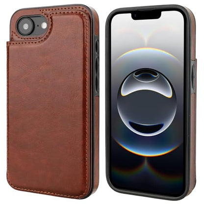 ONETOP for iPhone 17e/16e Wallet Case with Credit Card Holder,Brown | Kickstand,ID/Cash Holder,Case Wallet with Card Slots,Double Magnetic Clasp,Durable PU Leather Shockproof Cover for Women Men - color: Brown