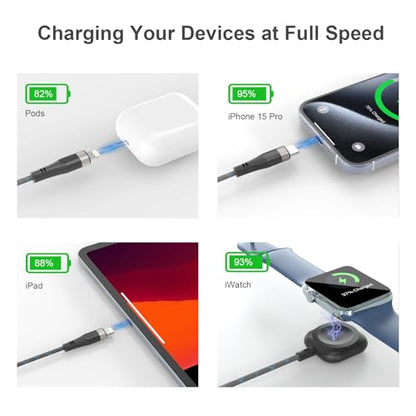 2FT Nylon Braided for Apple Watch Charger 3 in 2 - USB C/Lightning/Micro Fast Charging Cable, Compatible with iWatch Ultra/SE/9-1 & iPhone 15/14/13, Galaxy S23 (Durable Tangle-Free)