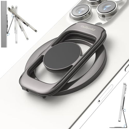 Doflyesky for MagSafe Magnetic Phone Grip Stand [Upgrade Dual-Hinge-Sided Magnets] Compatible with MagSafe Ring Gym Car Holder for iPhone 17/16/15/14/13/12 Pro Max Series Case All Phones (Black) - color: Black