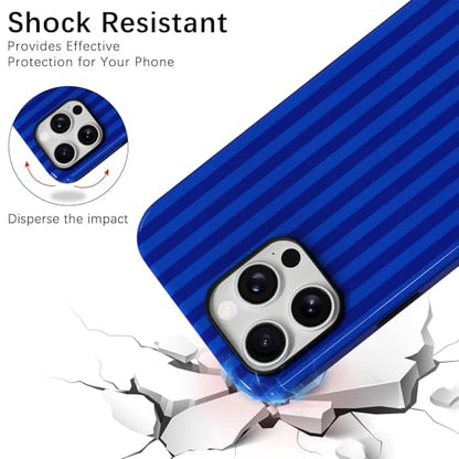 Skyseaco Compatible with iPhone 15 Pro Max Case with MagSafe, Cute Striped Phone Case for Women Girls, Soft TPU + Hard PC Dual Layer Shockproof Glossy Protective Cover, Navy Blue - color: Navy Blue, size: iPhone 15 Pro Max
