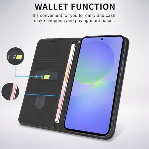 Wallet Case for Samsung Galaxy A37/A36 5G 6.7 inch 2026/2025 - PU Leather Flip Cover with Card Holder Slots, Strong Magnetic Folio Kickstand Phone Case, Black - color: Black, size: Samsung Galaxy A37/A36 6.7"