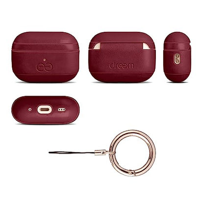 Dreem Om Case Cover with Keychain Clip Compatible with AirPods Pro 2/Pro, Protective One-Piece Hard Shell, Luxury Vegan Leather AirPod Pro Case 2nd/1st Generation with Separate Clip [Burgundy] - color: Burgundy, size: AirPods Pro 2