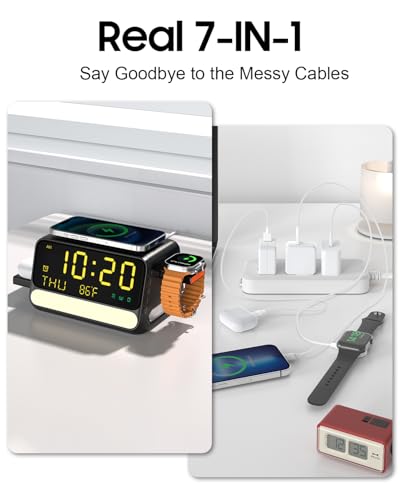 Upgraded 7-in-1 Wireless Charging Station for Apple&Samsung,Magnetic Charger with Voice-Controlled Night Light,for iPhone 17/16/15/14 Pro Max,Samsung Galaxy,Google Device,Apple&Samsung Watch,AirPods