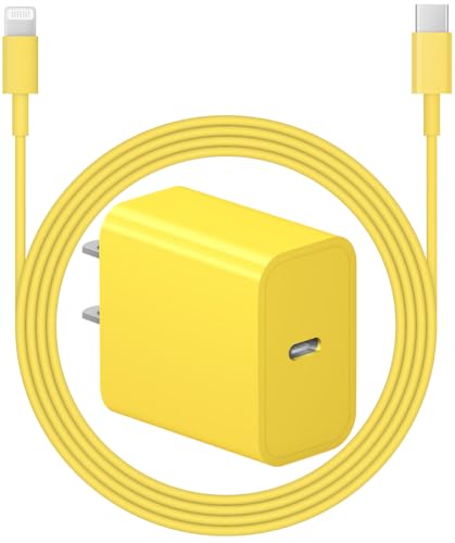 ROMITAZ iPhone Charger Super Fast Charging [ MFi Certified] 20W PD Power Wall Charger with 6FT Charging Cable Compatible iPhone 14/14 Pro Max/13/13 Pro Max/12/12 Pro/12 Pro Max/11/11 Pro iPad(Yellow) - color: Yellow