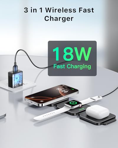 3-in-1 Foldable Magnetic Wireless Charging Station - color: Black