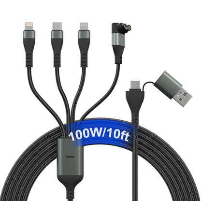 100W Multi Charging Cable with Garmin Watch Charger - 10ft Multi Charger Cable with 100W USB C, Mfi Lightning, Micro-USB, Garmin Watch Charger L-Shape for Garmin Watch iPhone 17-6 iPad Android Laptop