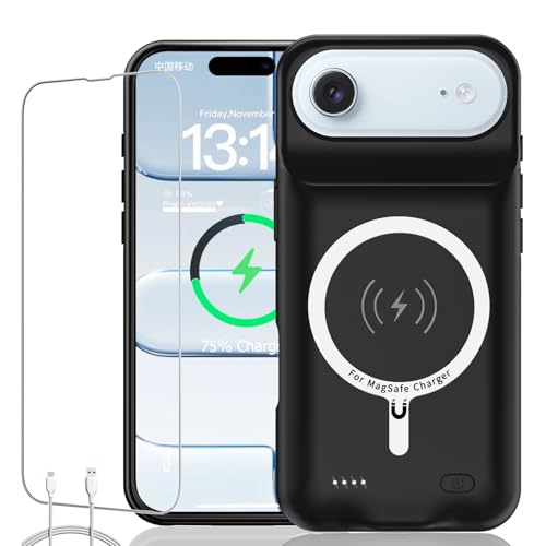 Battery Case for iPhone Air, Upgraded 12000mAh Rechargeable Portable Extended Battery Pack Supported Qi Wireless Charging Case Compatible with iPhone Air(6.5 inch) Charger Cover Power Bank (Black) - size: iPhone 17 Air (6.5 inch)