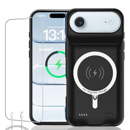 Battery Case for iPhone Air, Upgraded 12000mAh Rechargeable Portable Extended Battery Pack Supported Qi Wireless Charging Case Compatible with iPhone Air(6.5 inch) Charger Cover Power Bank (Black) - size: iPhone 17 Air (6.5 inch)