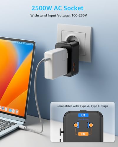 “Air” Universal Travel Adapter 2 USB-C＆ 2 USB-A Cover 200+ Countries - color: Black, size: A1R PD25W