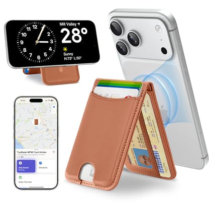 TopMade for MagSafe Wallet Works with Find My, Strongest Magnetic Wallet - color: Brown