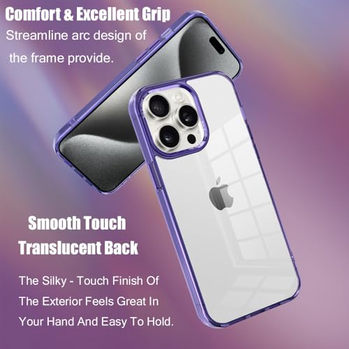 for iPhone 15 Pro Max Case,[Anti-Yellowing] [Military-Grade Protection] Anti-Scratch Transparent Back Slim Shockproof 15 Pro Max Phone Case 6.7 inch (Purple) - color: Purple