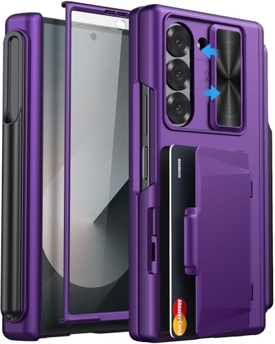 for Samsung Galaxy Z Fold 6 Case with Card Holder, Dark Purple - color: Dark Purple-P