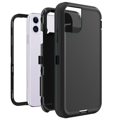 Case for iPhone 11, Heavy-Duty Tough Rugged Shockproof Drop Protective Cover Phone Cases, Black - color: Black+Black, size: iPhone 11