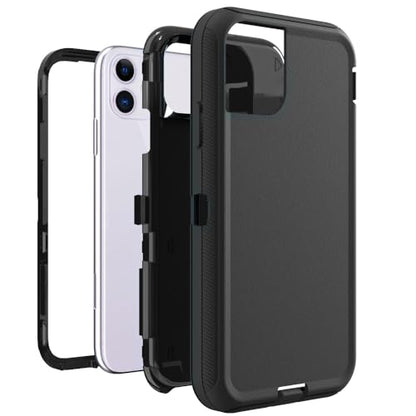 Case for iPhone 11, Heavy-Duty Tough Rugged Shockproof Drop Protective Cover Phone Cases, Black - color: Black+Black, size: iPhone 11