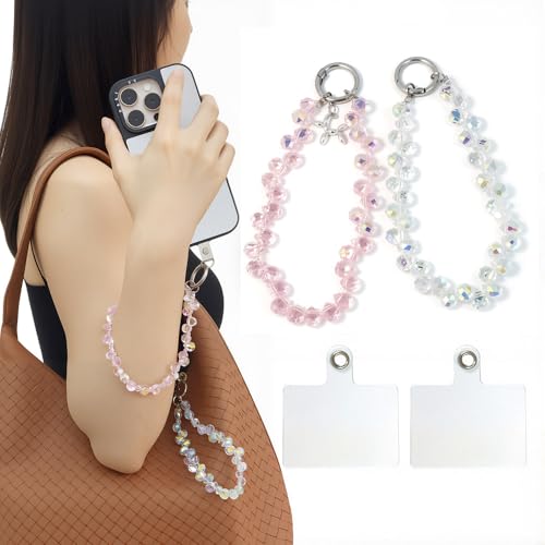 2-Pack Crystal Beaded Phone Lanyard Set, Detachable Wrist Strap Keychain for iPhone Samsung AirPods, Fashion Phone Accessories for Women - color: N2