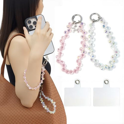 2-Pack Crystal Beaded Phone Lanyard Set, Detachable Wrist Strap Keychain for iPhone Samsung AirPods, Fashion Phone Accessories for Women - color: N2