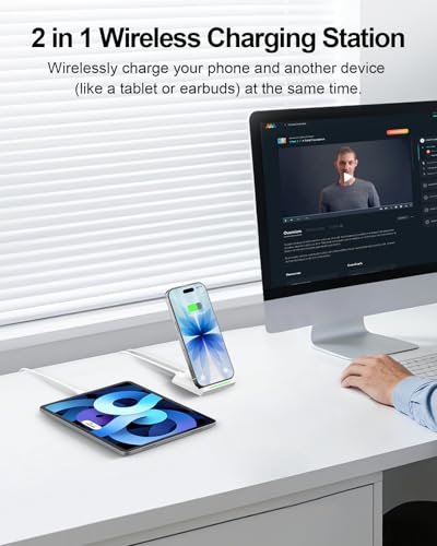 Wireless Phone Charger Stand for iPhone Samsung with 30W PD Adapter - color: White
